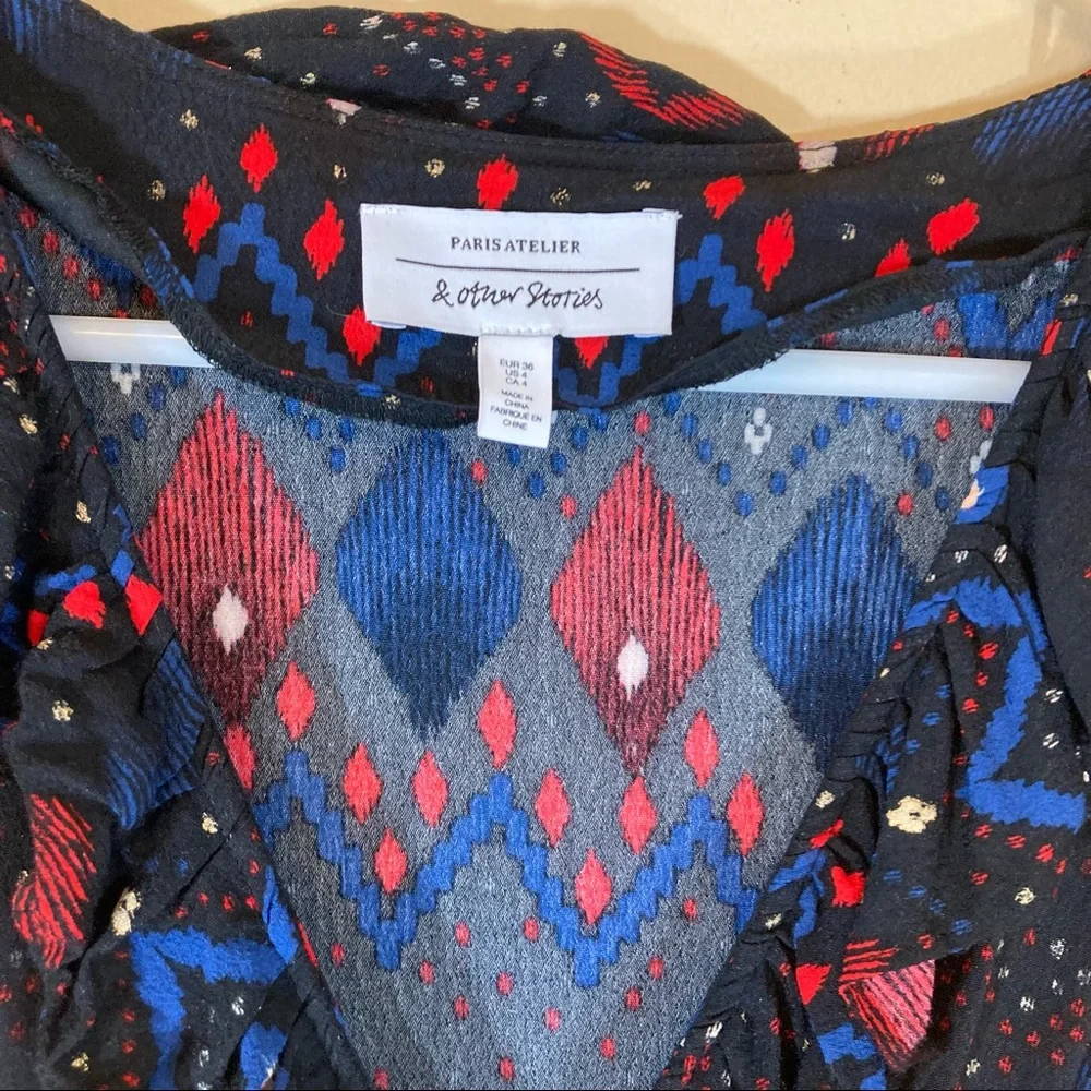 & Other Stories Paris Atelier Plunging Printed Midi Dress - Picture 10 of 14